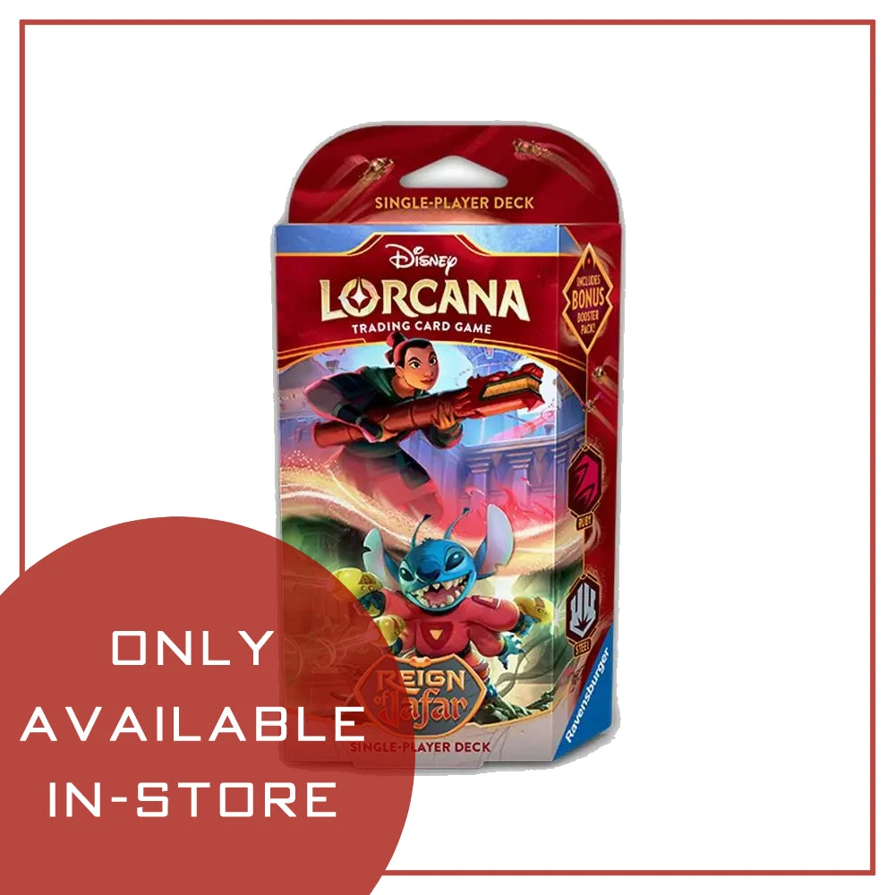 (IN-STORE ONLY) Lorcana: Reign of Jafar Starter Deck - Brave and Brazen (Mulan / Stitch) (IN-STORE ONLY) Lorcana: Reign Of Jafar Starter Deck - Brave And Brazen (Mulan / Stitch) -Blackknight Games Sales LORISORoJstarterdeck rubyandsteel